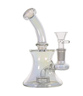 #ad 6quot; Mini Glass Bong Circ Perc Tobacco Water Pipe Holographic Rainbow 14mm Bowl $16.95