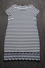 Talbots Square Neck Long T-Shirt Dress Embroidered Crochet Stretch Women's L