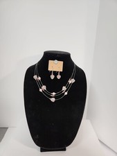 Ross & Simon's 3 Strand Glass Hearts & Bead Necklace With Silver Toned Wire &...