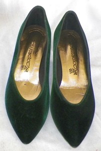 green velvet stilettos