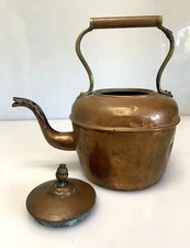 Antique Copper Kettle Rustic Goose Neck Brass Primitive Tea Pot 
