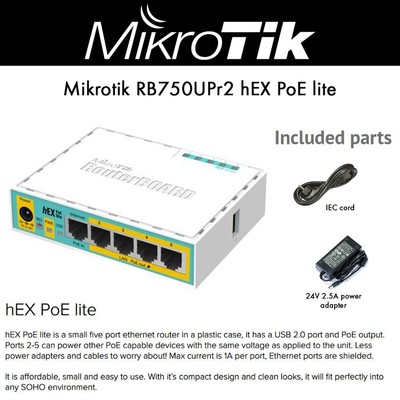 Mikrotik RB750UPr2 RouterBOARD hEX PoE lite 650MHz 64MB 5xLAN 4-PoE USB OSL4