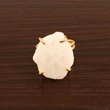 White Natural Geode Druzy Gold Plated Double Layer Band Adjustable Ring For Her