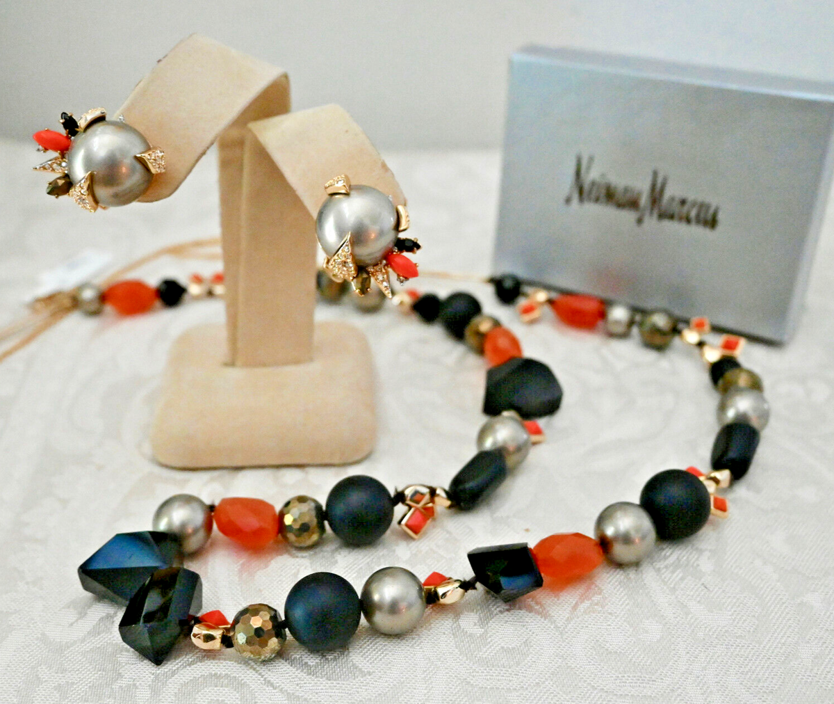 NWT $595 ALEXIS BITTAR Futurist Mosaic Bead SET Necklace Earrings Crystal  Pyrite