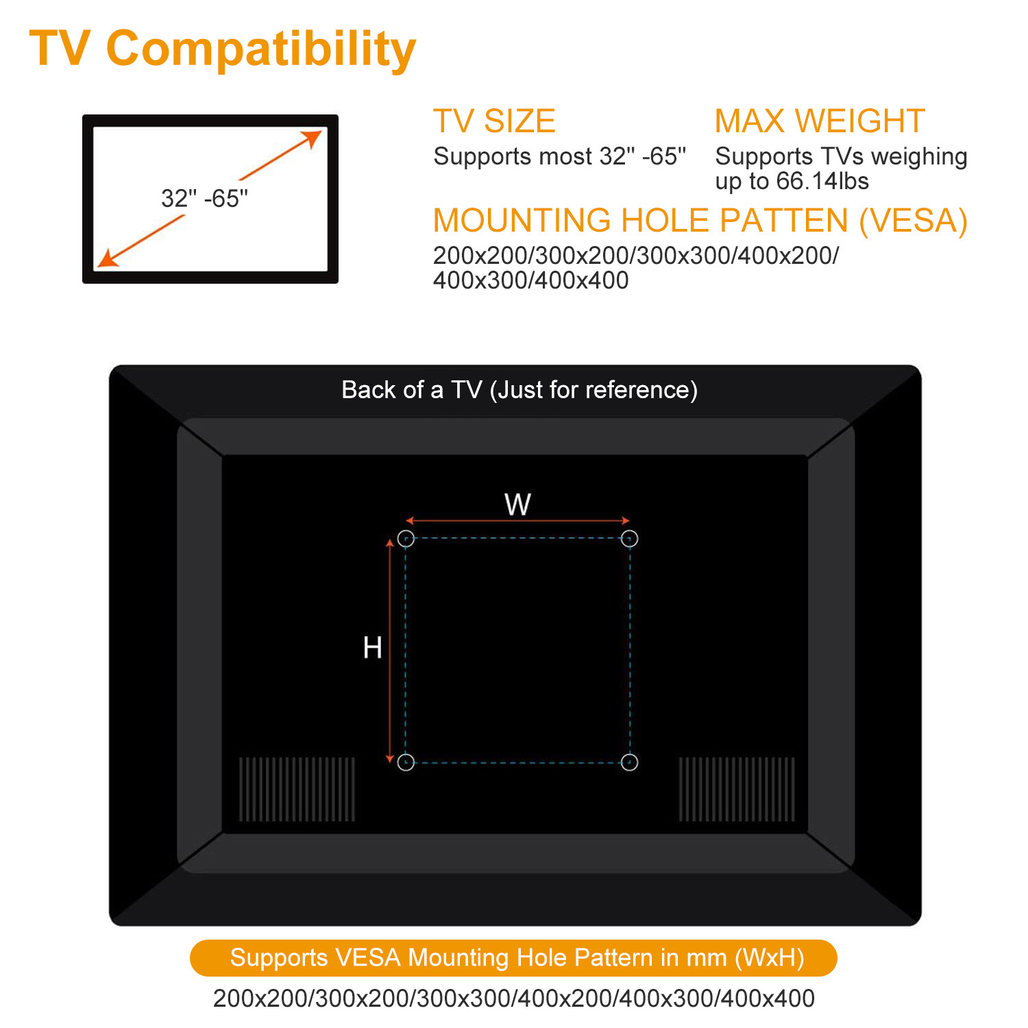 TV Wall Mount VESA Holder Bracket for 32 37 40 42 43 46 48 50 52 55 60 65 inch