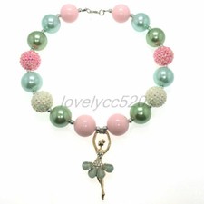 Ballet Girl Pendant Chunky Beads Kids Gumball Bubblegum Fashion Women Necklace