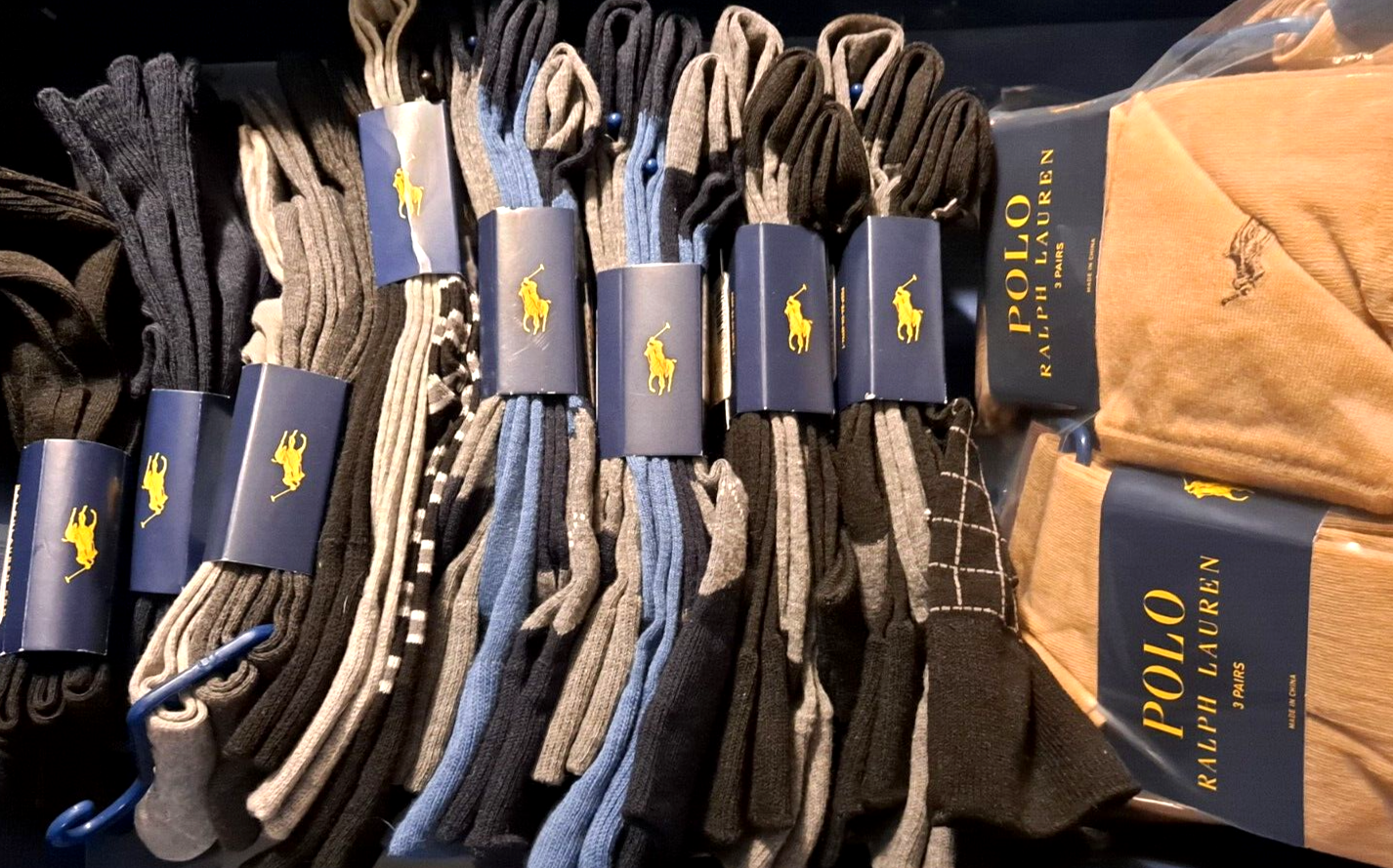 PONY Polo Ralph Lauren uomo 3 CONFEZIONI calze eleganti STIVALI CALZINI MARRONE CHIARO NAVY NERO GRIGIO