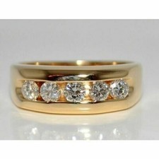 2Ct Round Cut Simulated Diamond Men's Wedding Band Ring 14k Yellow Gold Plated