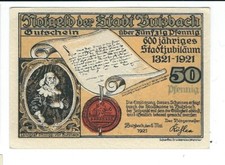 Notgeld - Butzbach - 600 j&auml;hriges Stadtjubil&auml;um - 50 Pf. - 1921 - Bst. "B" -TOP-