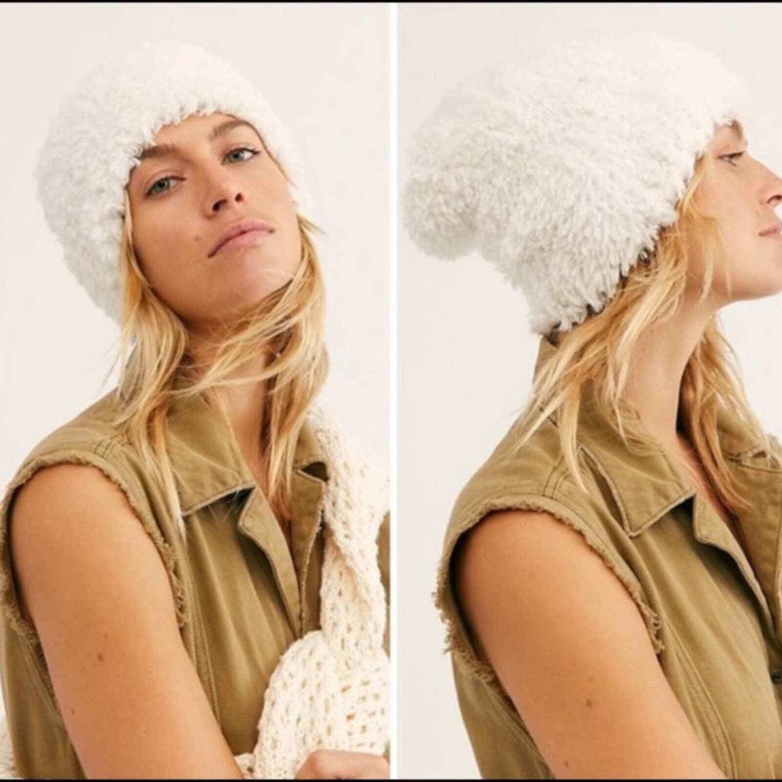 white fuzzy beanie