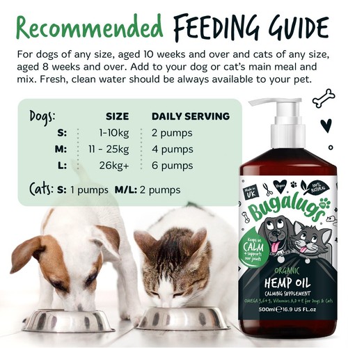 BUGALUGS Dog Calming Hemp Oil Food Supplement Dogs Cats & Pets 500ml Omega 3,6,9 - Picture 5 of 8