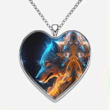 Cool Colorful Wolf Heart Pendant Necklace