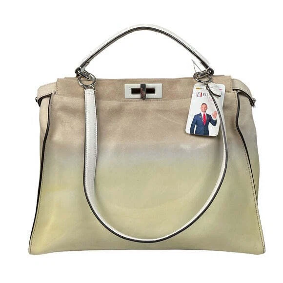 Fendi XL Peek-A-Boo Suede Patent Leather Multi Textile White Yellow Mega Bag