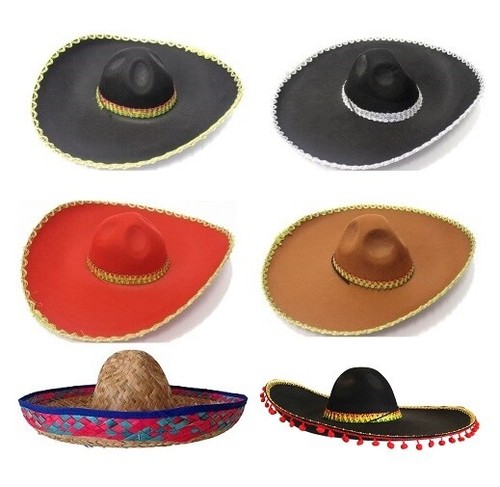 Black Mexican Sombrero with Red Pom 