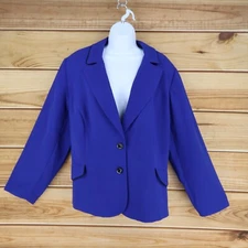 Studio 1 Suit Blazer Jacket Womens 22W Blue Two-Buttons Shoulder Pads Business