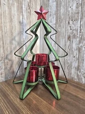 Vintage Metal Christmas Tree Candelabra Votive Candle Holder Decor Centerpiece 