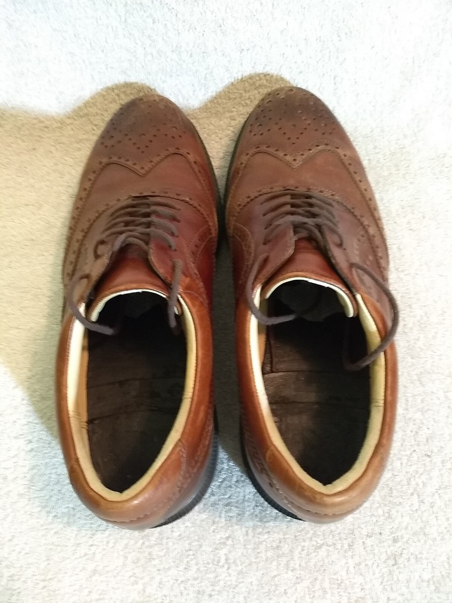 ECCO Mens Tour Hybrid Brown Leather Wingtip Golf Shoes, Size: 44