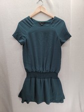 Banana Republic Dark Jade Green Short Sleeve Elastic Band Waist Pockets Dress 2