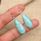 Blue Copper Turquoise Gemstone Handmade 925 Sterling Silver Jewelry Earring