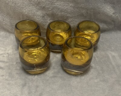 Five Vintage Amber Mikasa Solaris Handblown Votives With Candles