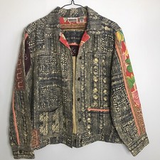 Chico's Design Light Jacket Abstract Lagenlook Indian Cotton Linen Blend SZ 1 Q1