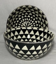 2 X Thyme & Table Dessert / Soup Bowl Black White Stoneware -Mix & Match-New