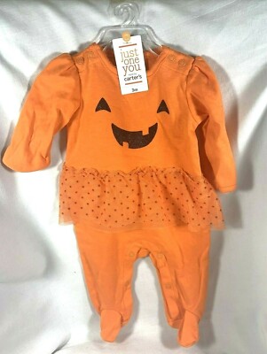 NWT 3M  CARTER'S JUST ONE YOU PUMPKIN FACE LACE TUTU FOOTED OUTFIT 