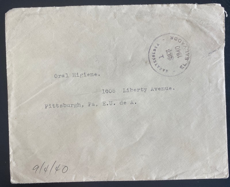 1940 San Salvador El Salvador Airmail Cover To Pittsburgh PA USA