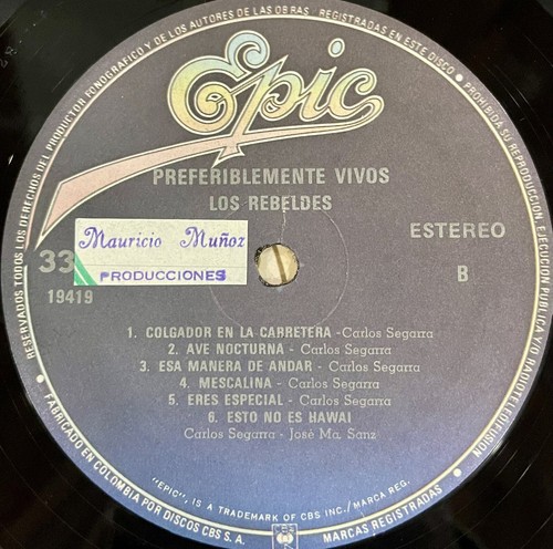 Los Rebeldes – Preferiblemente Vivos - Colombian Press 1989 NM - Picture 6 of 6