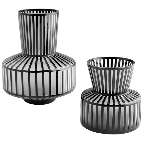 Lined Up Black Glass Vase-Modern Geometric Elegance - Picture 1 of 8