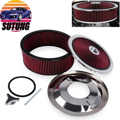 14'' x 5'' Red Deep Dish Performance Air Cleaner, Round Shape, Universal Kit
