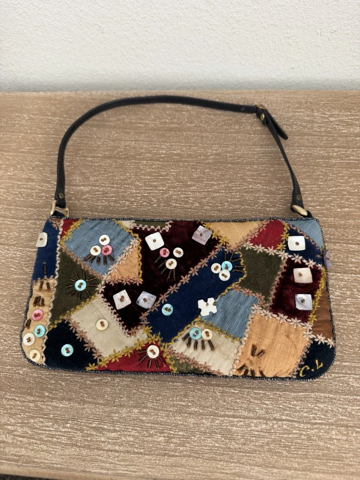 Bolso de Mano Chan Luu Vintage Terciopelo Retazos Pequeño Cartera Bolso de Mano con Cuentas Años 90 Y2K Foto 2 de 4