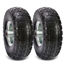 (2 Pack) 10 Inch Solid Polyurethane Tire 4.10/3.50-4 Tire, 10" Flat Free Whee...