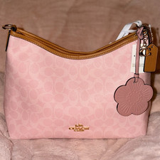 Coach Pink Signature Logo Zip-Top Shoulder Ba...