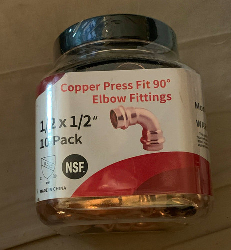 Copper Press Fit 90° Elbow Fitting 1/2 x 1/2 in, 10 Pack