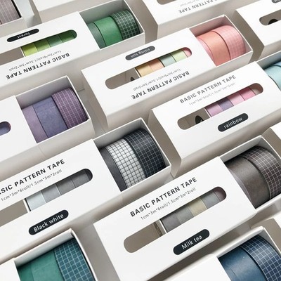 Washi Tape Set Papier bunt 8 Rollen 3m Gitterdesign Papier Klebeband