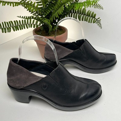 Ariat Women s Kickback Leather Clogs Suede Heel Cup Boho Cowgirl Black Size 7 B