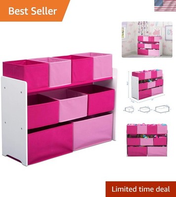 Deluxe Multi-Bin Toy Organizer with Storage Bins, White/Pink Bins