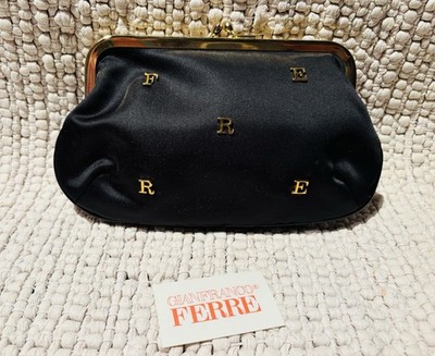 Clutch GIANFRANCO FERRÉ schwarz mit Etikett neues Logo Marke Ferre