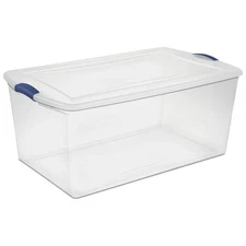 Sterilite 105 Quart Latch Box, Clear Plastic Storage Bin with Clear Lid, Blue