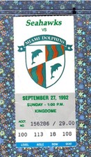 Dan Marino 254yTD TICKET 9-27-1992 Seahawks Dolphins Pete Stoyanovich 4FG 53y