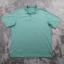 Vineyard Vines Polo Shirt Mens Large Green White Striped Performance Golf Whale