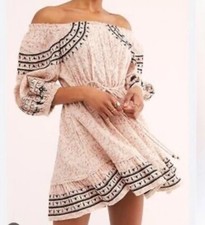 Free People Embroidered Cotton Floral NWT Dress Large Off White Pink Bohemian