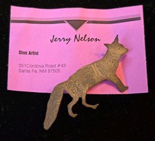 Vintage Signed Jerry Nelson Navajo Sterling Textured Fox Coyote Pin Brooch 