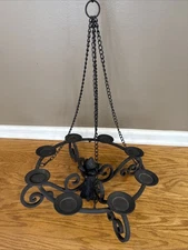 Wrought Iron Candle Chandelier Vintage Black 8 Candle Hanging Gothic