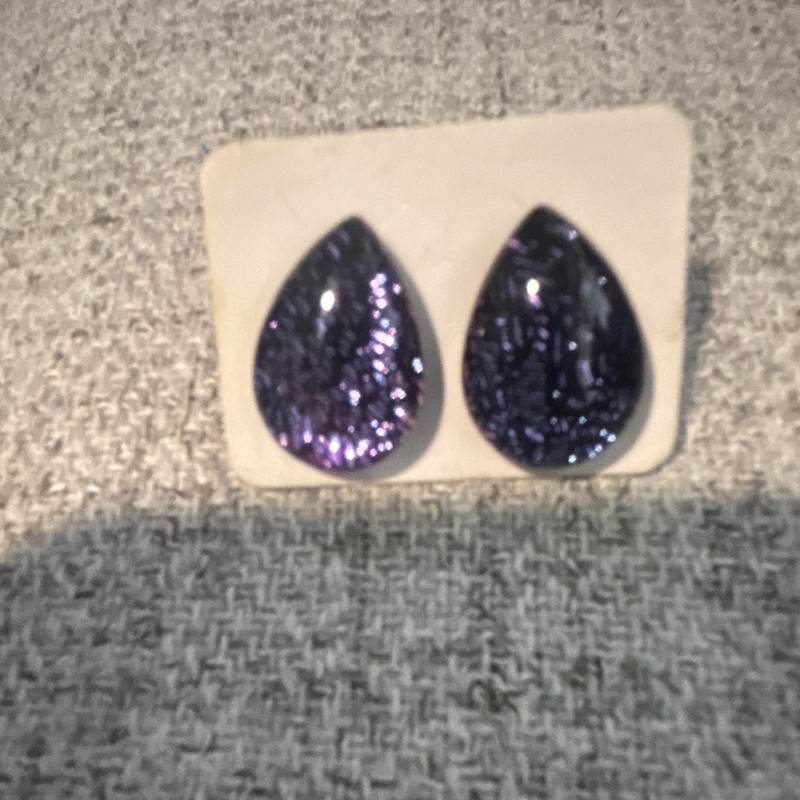 Dichroic Glass Stud Earrings Purple Teardrop