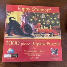 Puppy Standoff 1000 pc 16"×34" Jigsaw Puzzle by Christopher Nick for SunsOut NEW