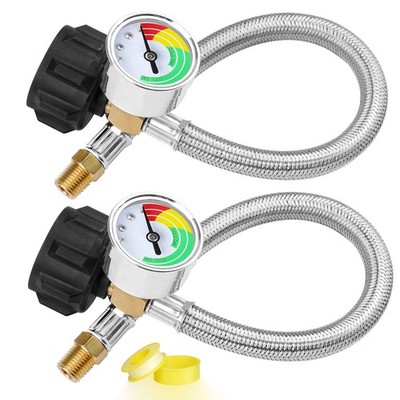 Aekops 18'' RV Propane Hose w/ Gauge 2 Pack Stainless Steel Braided Camper