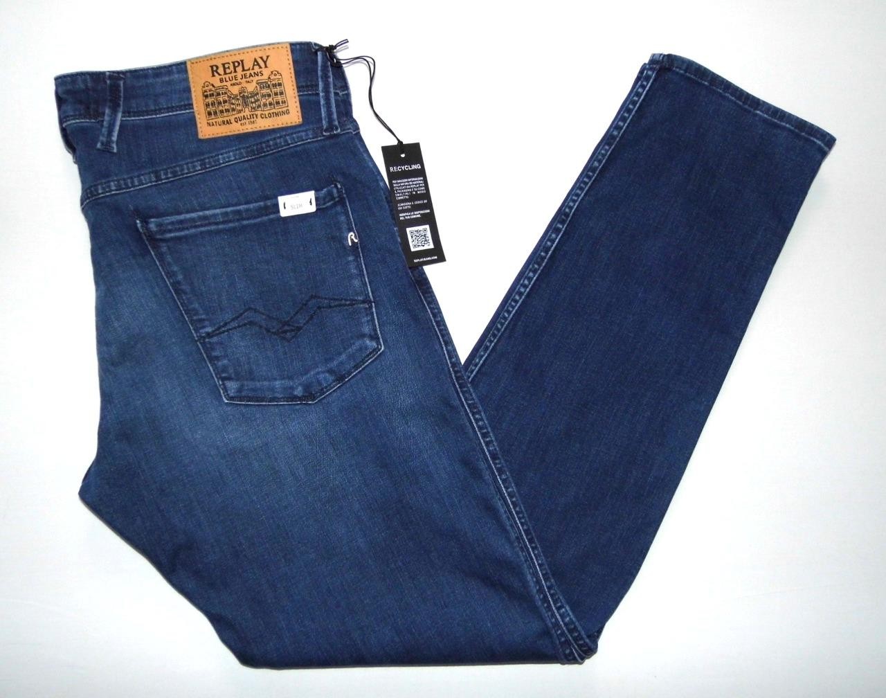 REPLAY - Men's NEW Anbass Slim Fit Jeans 34""W X 30""L Indigo Blue Denim