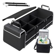 Car Trunk Organizer with Insulated Cooler Bag, Foldable  Black Grey